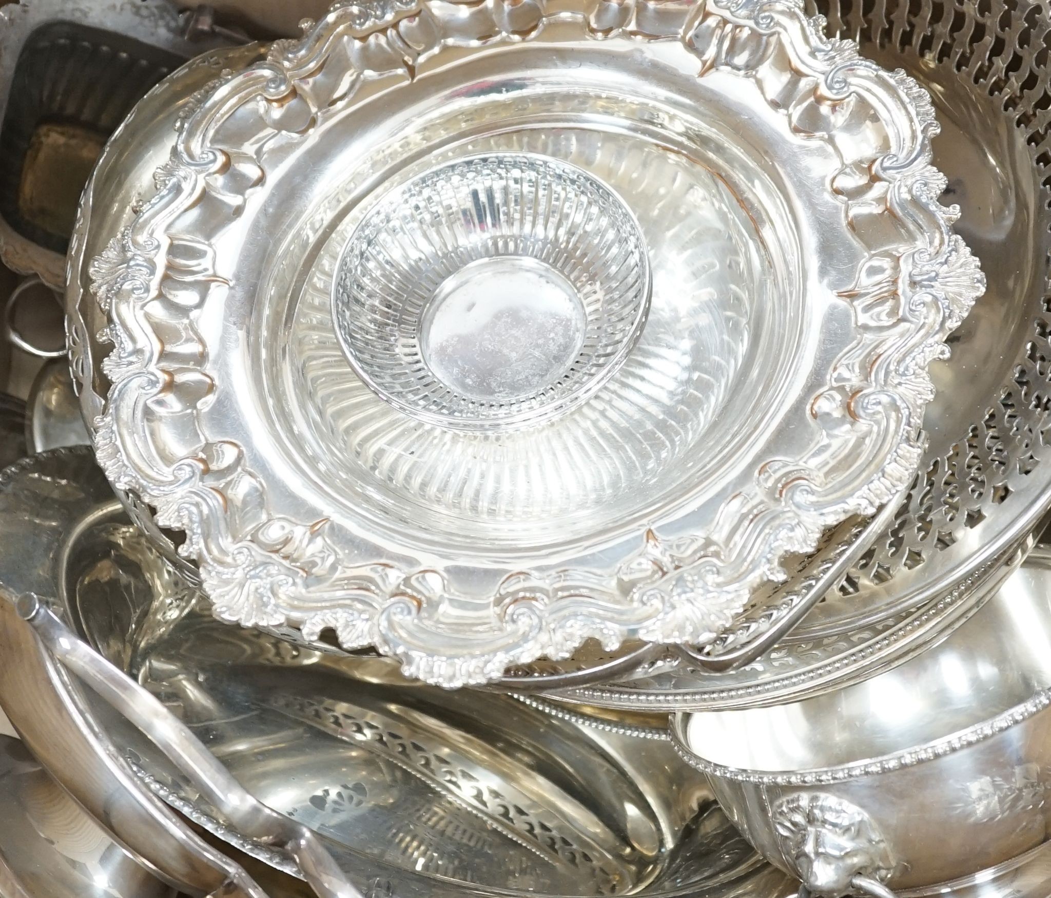 A large quantity of assorted Victorian and later silver plated ware